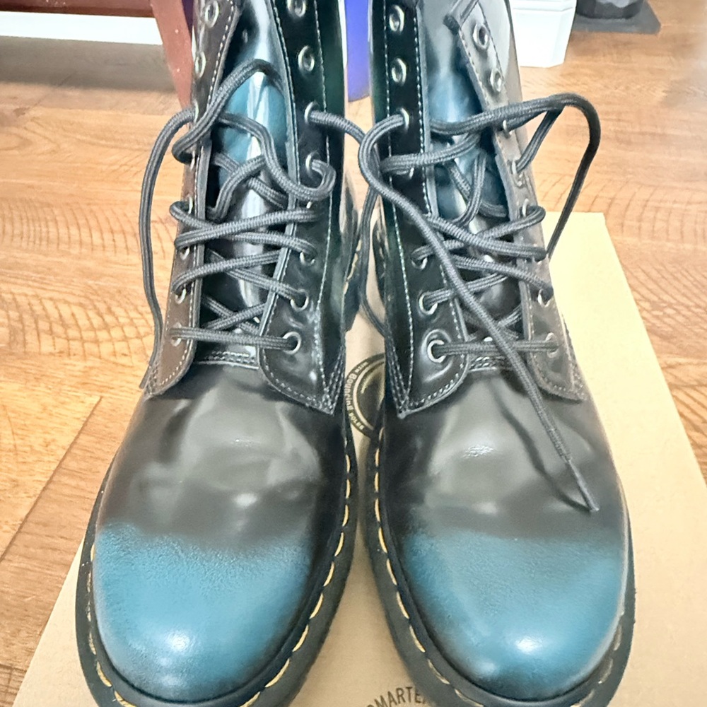 Dr. Martens Black and Teal Ankle Boots